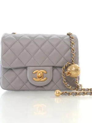 CHANEL Lambskin Quilted Mini Pearl Crush Flap Light Grey