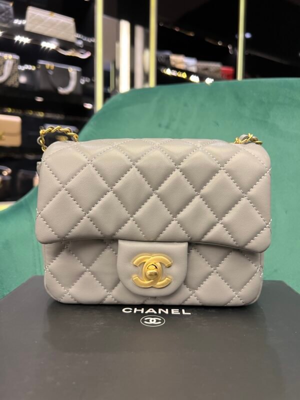 CHANEL Lambskin Quilted Mini Pearl Crush Flap Light Grey