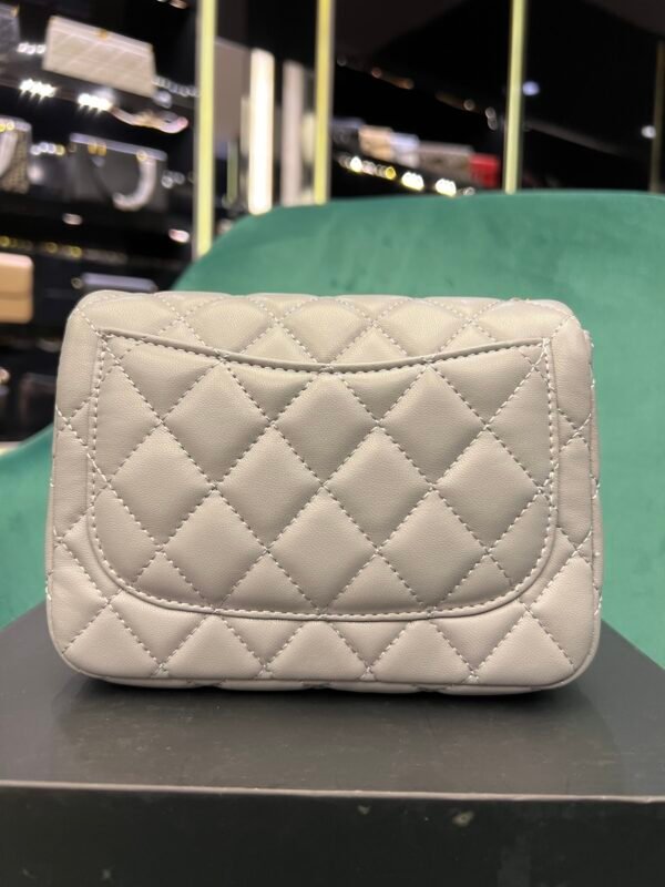 CHANEL Lambskin Quilted Mini Pearl Crush Flap Light Grey